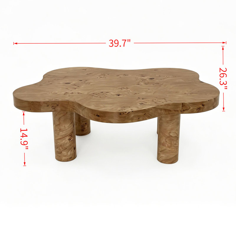 Table basse en bois 39,7 po avec 4 pieds cylindriques en forme de nuage