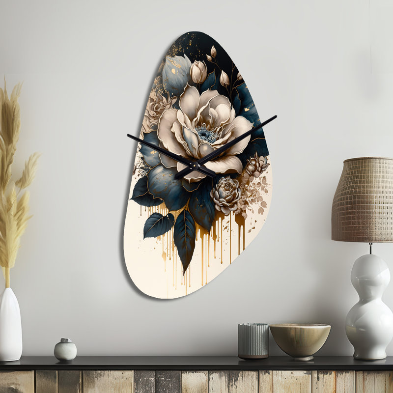 Horloge murale asymétrique en métal noir et blanc Rose Design III, Moyenne