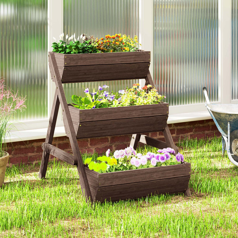 Raised Garden Bed, 3 Tier Planter Box Kit, 65 x 75 x 76cm, Tan