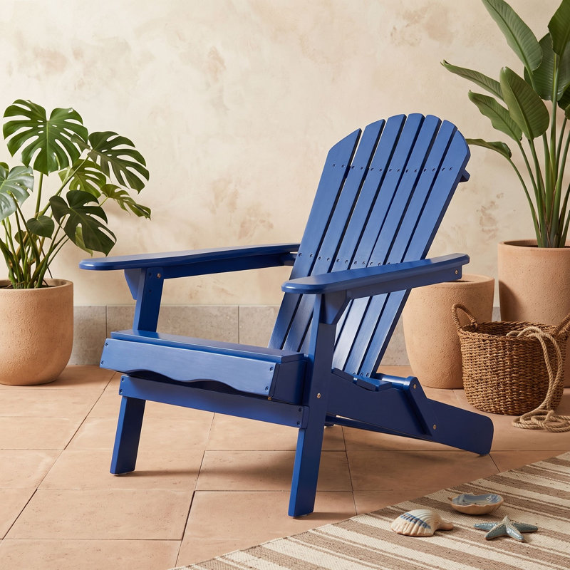 Chaise pliante en bois pour l'extérieur avec accoudoirs, Blue