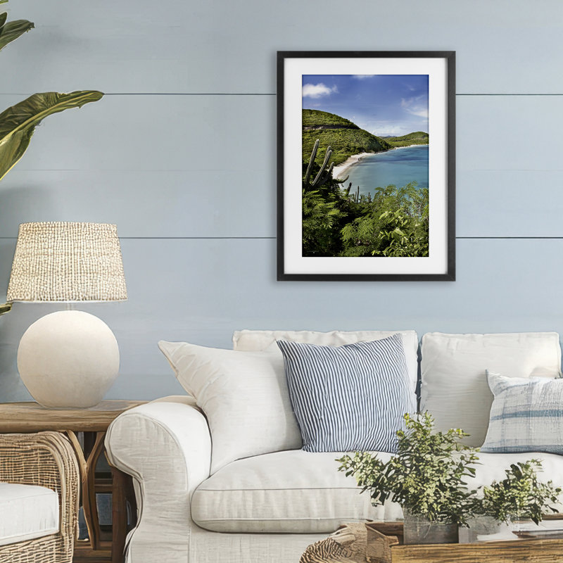 Impression sur verre sous les Caraïbes, vue de Seven Trees Design, H 23 po x l 17 po, Cadre noir minuit
