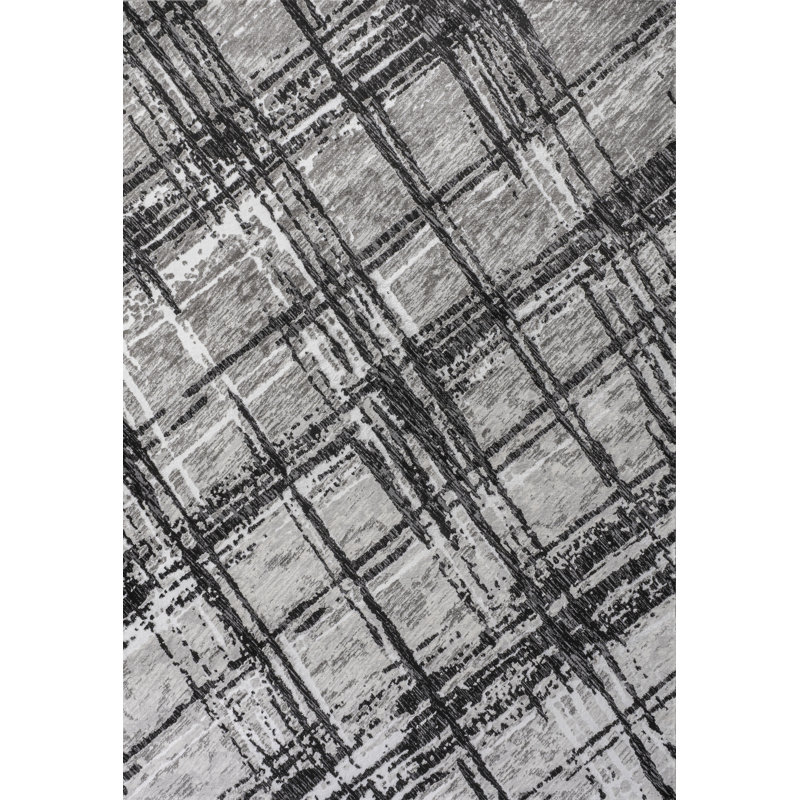 Blackmun Modern Abstract Black/Gray Rug, Rectangle 5' x 8'