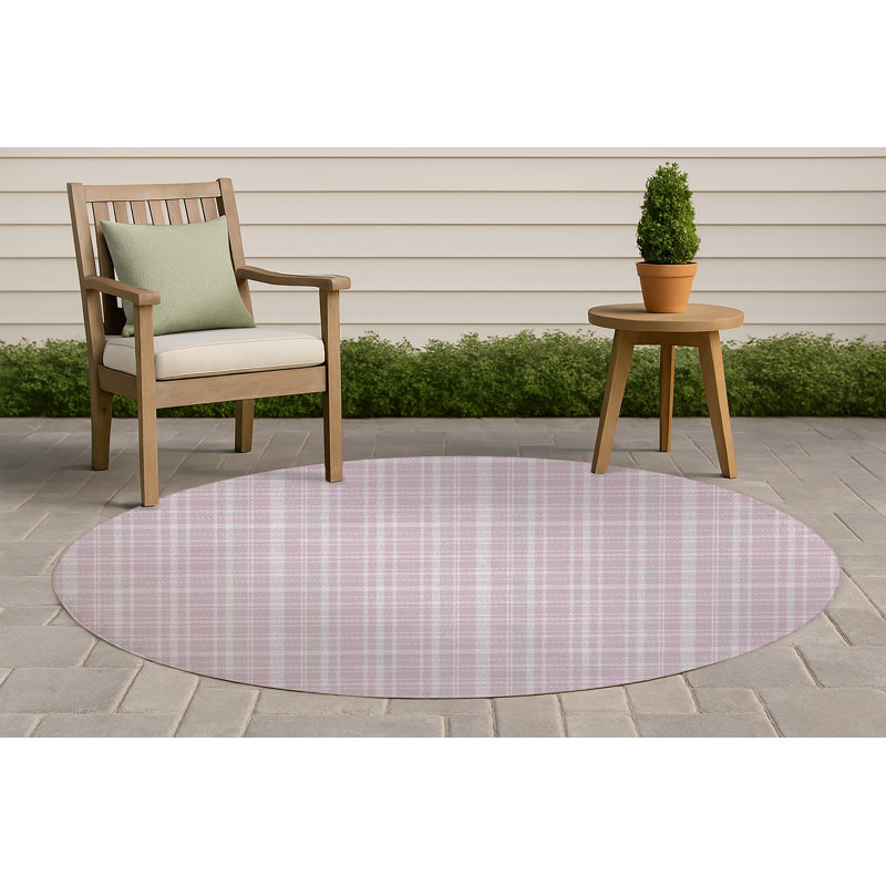 Rocky Tartan Non-Slip Outdoor Rug, Round 5'