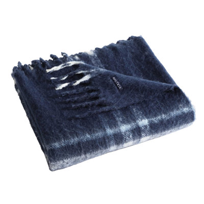 Nautica Ryan Cove Plaid Faux Mohair Blue Throw Blanket