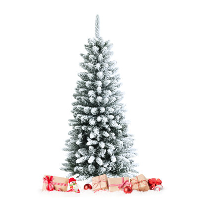 The Holiday Aisle® 4.5ft Slim Snow-flocked Christmas Tre Hinged Pencil Tree W/ 373 Branch Tips Premium Pe & Pvc -  4E7FFAC53E8A46269622E773CF881EBC