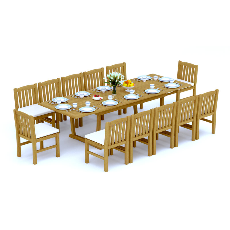 Devon Teak Wood Patio Dining Set with, 12