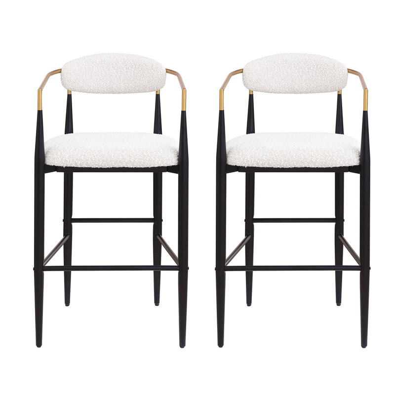 Ensemble de 2 tabourets de bar rembourrés avec dossier et pieds en fer pour îlot de cuisine, Blanc