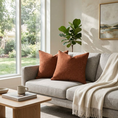 Set of 2 Soft Textured Farmhouse Pillow Covers with Zipper, 20x20 Square Cushion Cases for Sofa Bed