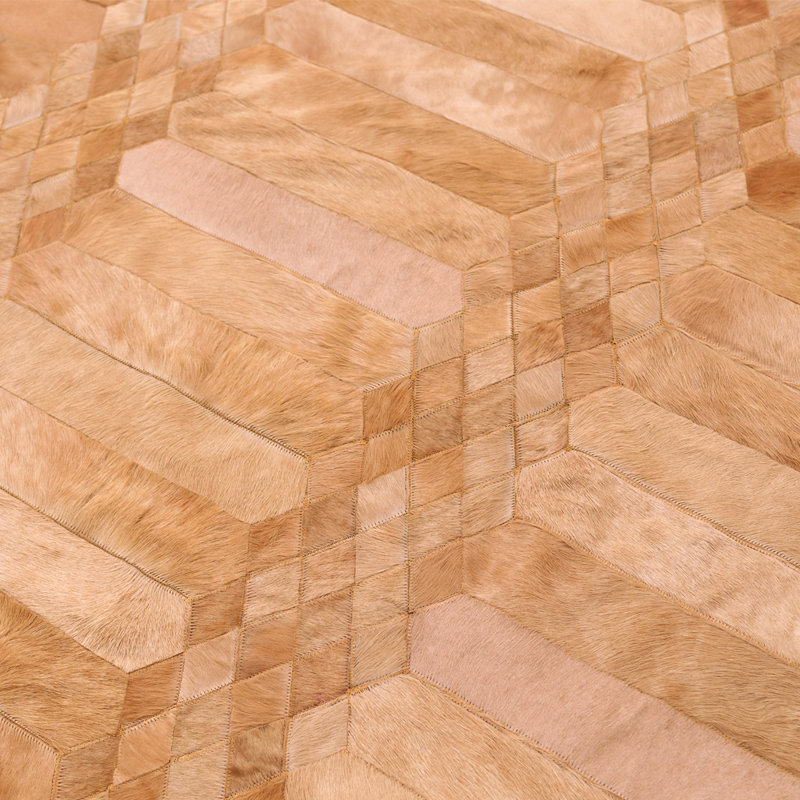 Cowhide Geometric Area Rug in Cognac, Rectangle 9’ x 12′