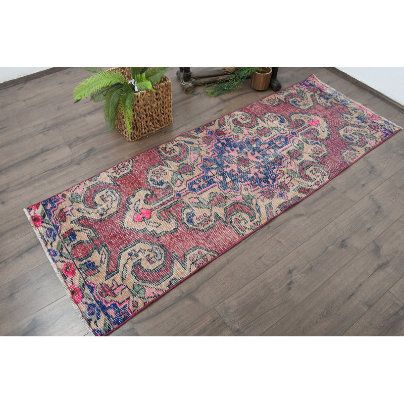 Vintage Wool Patchwork Runner, 29.9x82.3 Inch Red Rug