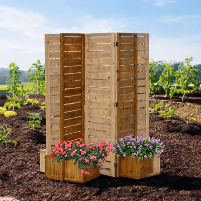 Jardinière surélevée en bois de sapin à 4 poches avec treillis articulé pour patio et jardin, couleur naturelle claire