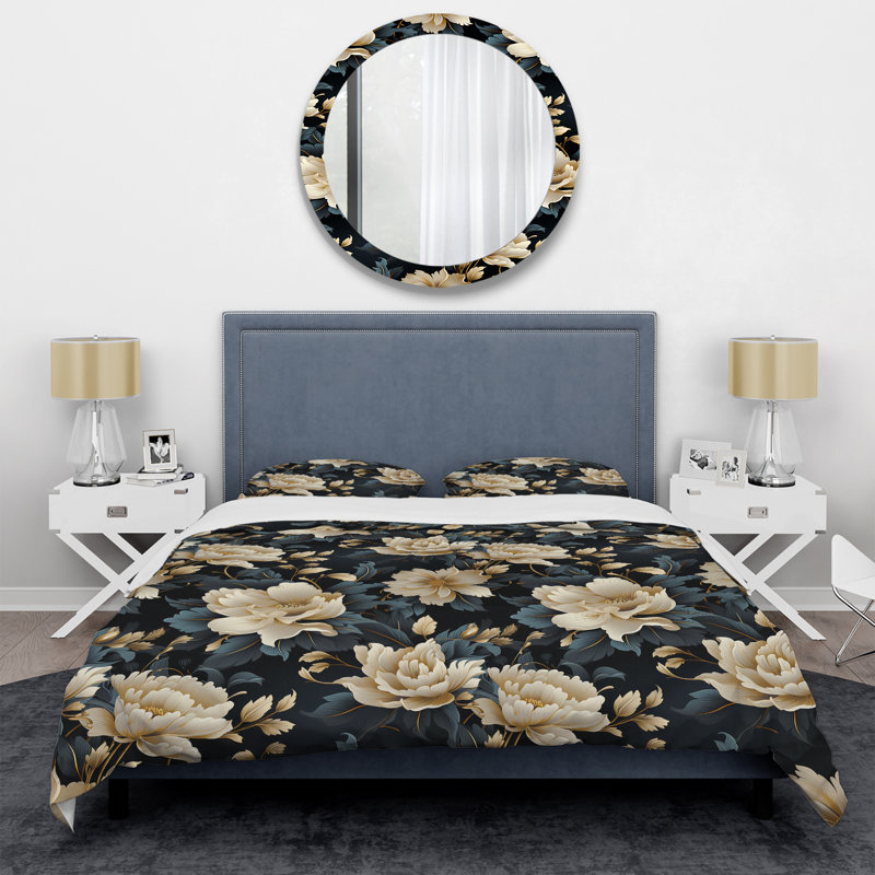 Ensemble de housse de couette Timeless Beige Peony Sophistication I, Housse de couette pour très grand lit et 2 très