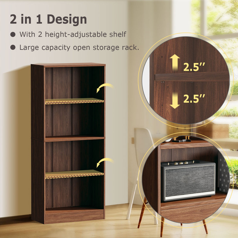 Jalacia Bookcase, Columbia Walnut, (4 Shelves) 55" H x 24" W x 9" D