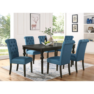 Rectangular Dark Wash Wood Dining With Table & 6 Chair Places Urban Style Solid Areas For Hallway