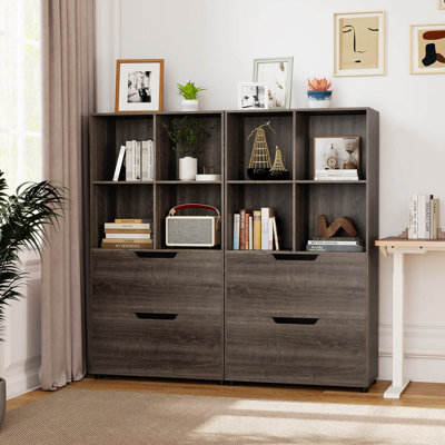 1 PCS 51” 4-Cube Bookcase with 2 Drawers, Tall Freestanding Bookshelf for Living Room Gray