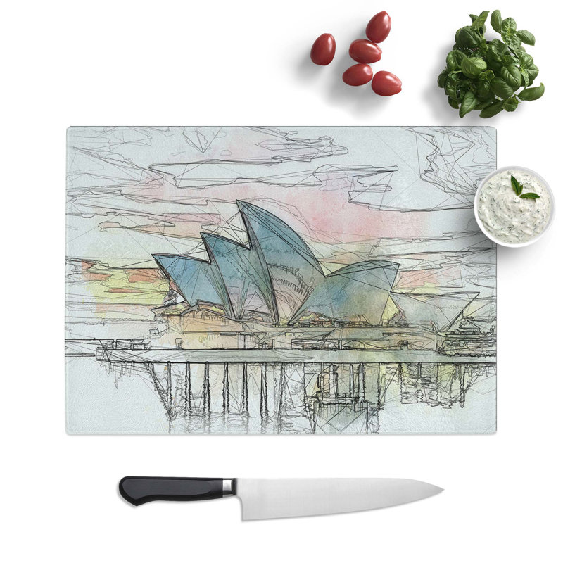 Tempered Glass Sydney Opera House at Sunset Chopping Board, 39 cm W x 28.5 cm L