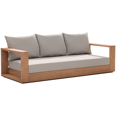 Gazel 87" Wide Outdoor Teak Patio Sofa with Cushions by Loon Peak