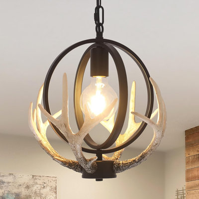 Farmhouse Chandelier 1 Lights Rustic Antler Chandelier With 4 Resin Deer And Metal Globe Chandeliers For Dining Room Vintage Pendant Lighting For Kitchen Island Foyer Entryway Bedroom Hallway