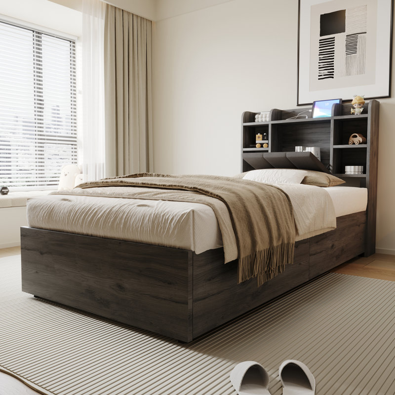 Hydraulic Storage Bed, European Single (90 x 200 cm), Grey