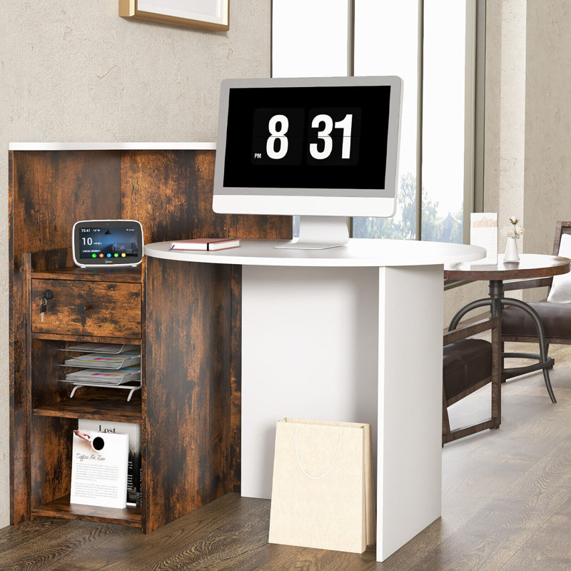 Erilas Corner Computer Desk, White/Rustic Brown