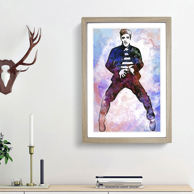 Elvis Presley The Jailhouse Rock in Abstract - Picture Frame Painting Print, Oak Framed, 65cm H x 48cm W x 2cm D