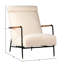 Ortiz Cotton Upholstered Tall Back Occasional Chair With Black Steel Frame With Brown Suede Wrapped Arm Rests