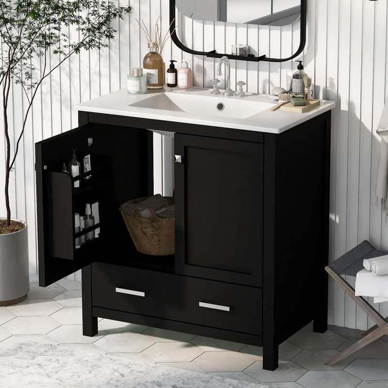 Meuble-lavabo autoportant 30 po, Argent, Noir