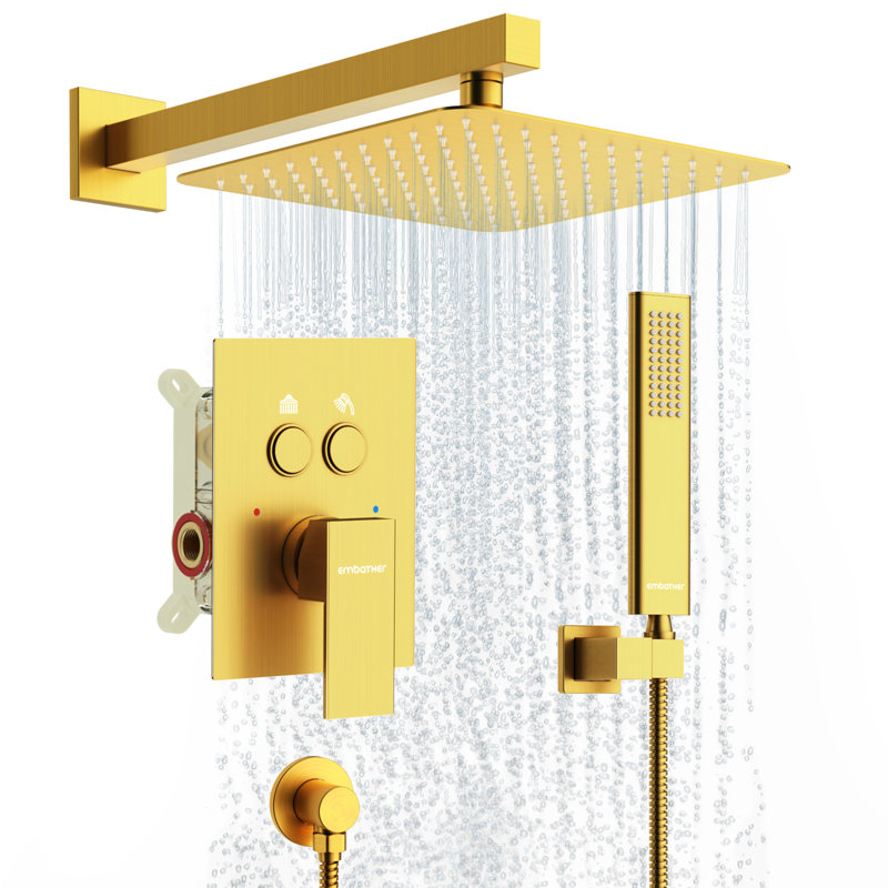 12-inch Brushed Gold Crossbar Dual-function Shower Set, Polished Chrome