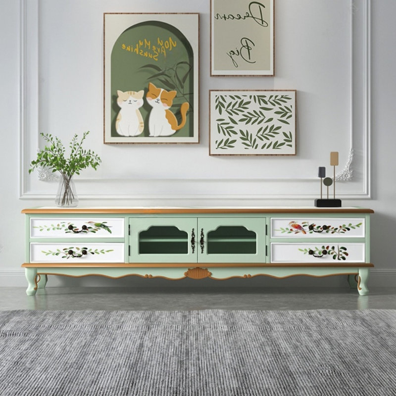 Meuble télé moderne minimaliste peint, H 19,29 po x l 70,87 po x P 19,69 po, Vert clair