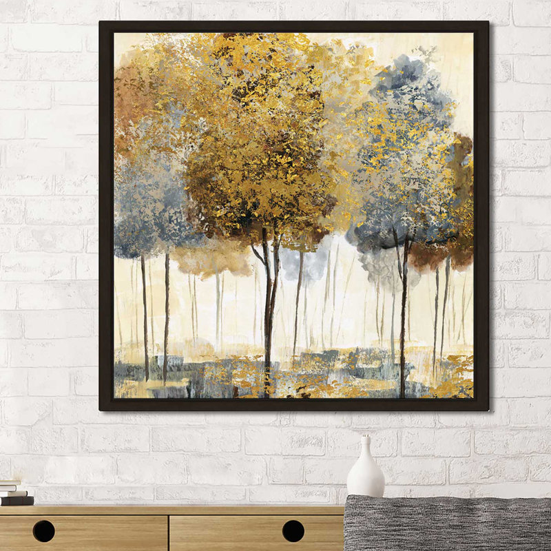 «Metallic Forest I», reproduction de peinture acrylique, H 39,5 po x l 39,5 po x P 2 po, Cadre flottant espresso