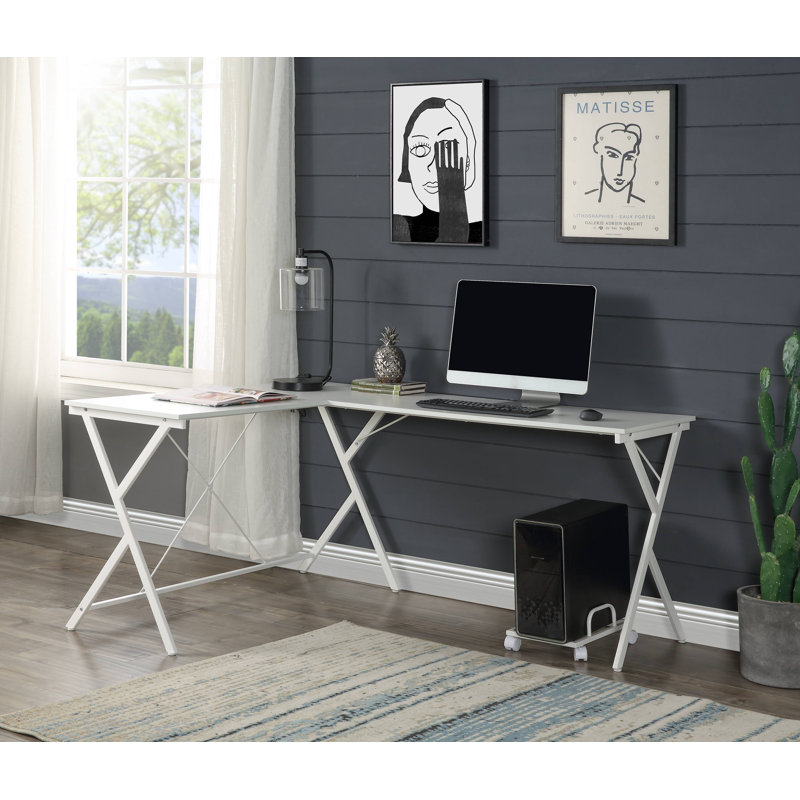 Ben L-Shaped Metal Computer Desk with CPU Holder, White