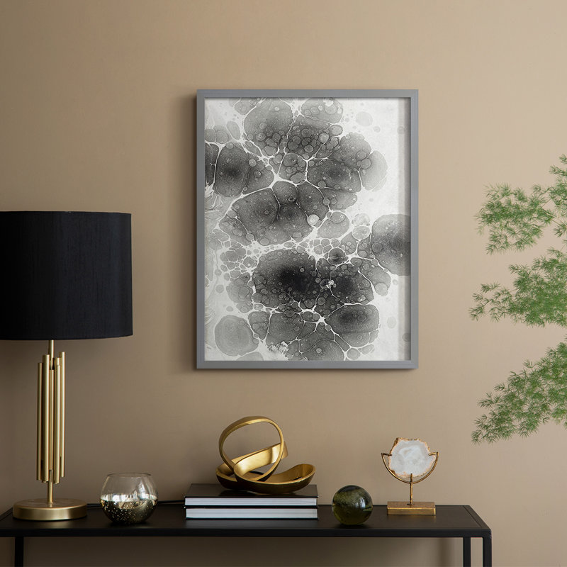 Marbling II Framed Print - Solid Wood, Gray, 11" H x 9" W