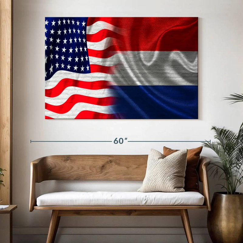 Borges, États-Unis et drapeaux néerlandais, H 34 po x l 51 po
