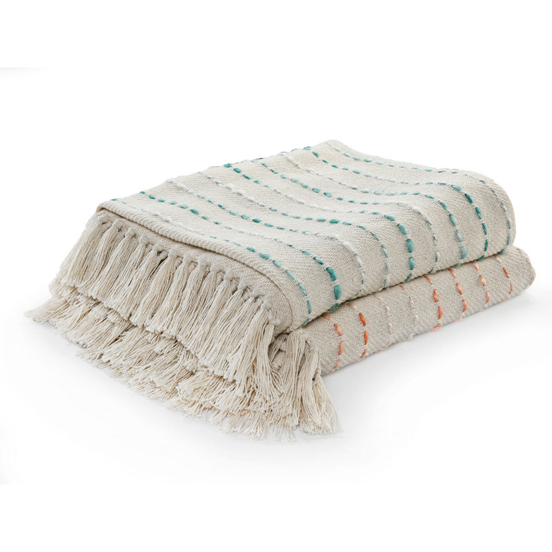 Handwoven Cotton Blend Striped Reversible Throw Blanket