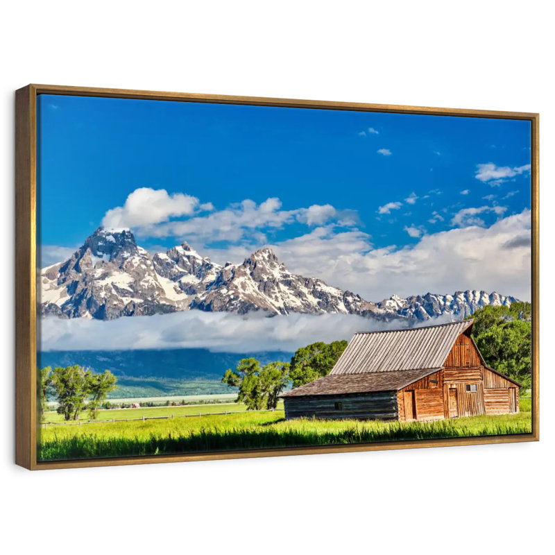 Grand Teton Mormon Barn, 46 po x 31 po, Cadre flottant doré