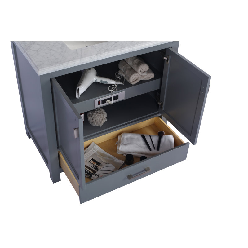 Ensemble de meuble-lavabo de salle de bain simple 36 po Mariário, Gris, Marbre de Carrare blanc