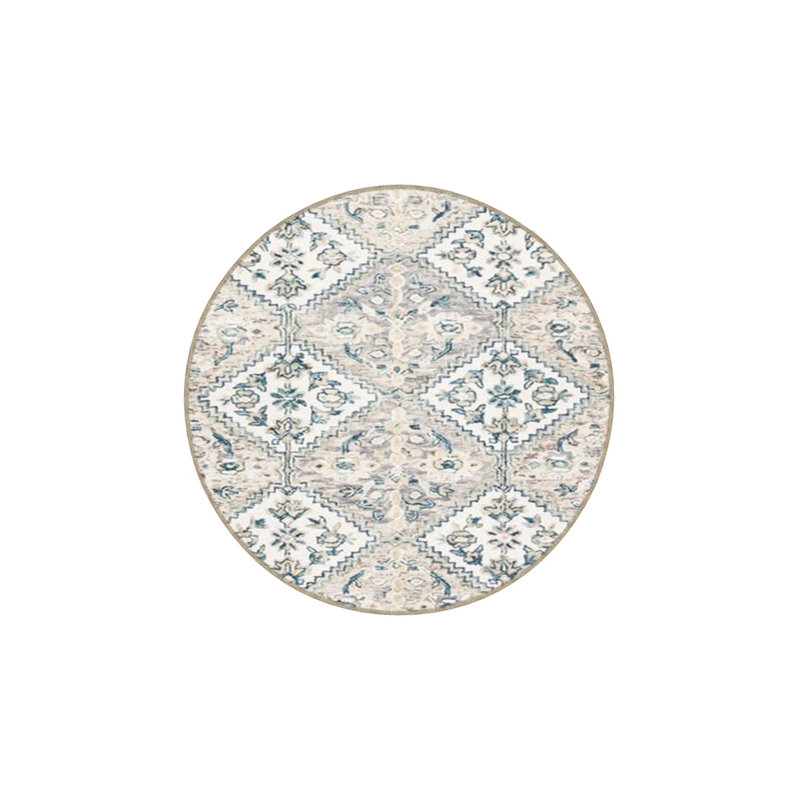 Cream Geometric Checkered Floral Woven Base Washable Carpet, Rectangle 2'4" x 4'