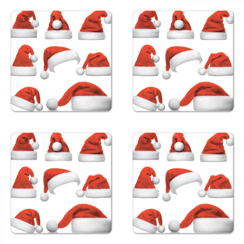 Ensemble de 4 sous-verres de noël classique ambesonne père noël xmas, thème de fêtes de noël, taille standard, rouge et blanc.
