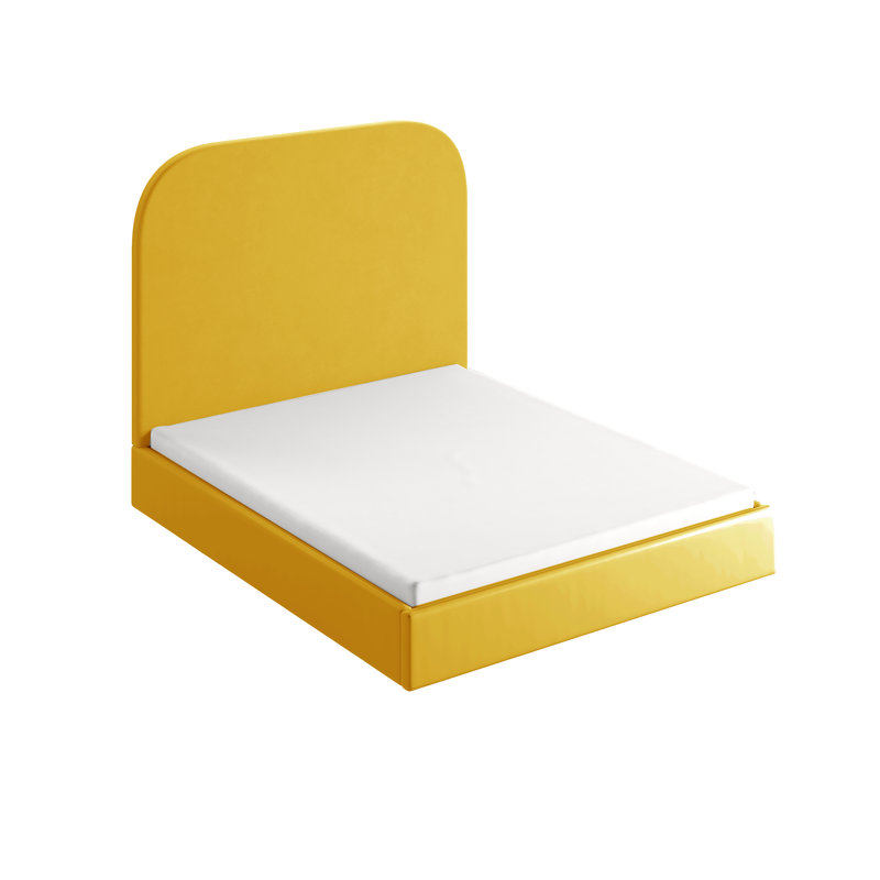 Plum Upholstered Ottoman Storage Bed, European Double  (140 x 200 cm), Yellow