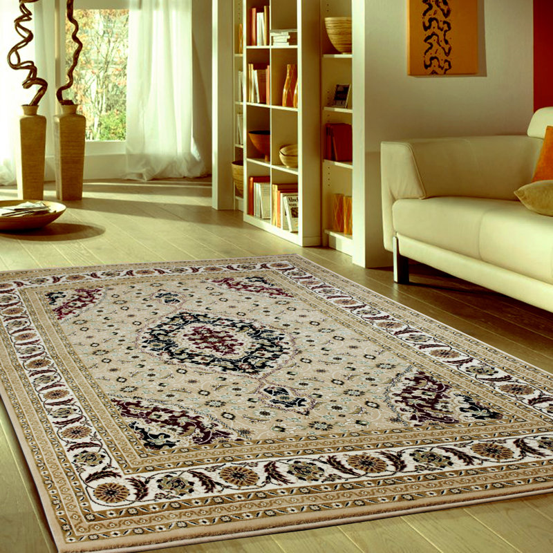 Tapis beige/rouge oriental fait main Claudine, Rectangle 5 pi x 8 pi