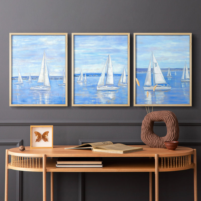Mer et rivage, série XI - ensemble de 3 estampes numériques, prêt à accrocher, Naturel, H 14 po x l 11 po