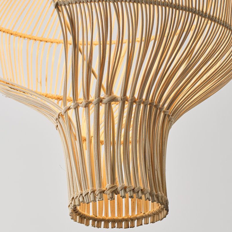 16" Boho Handwoven Rattan Dimmable Pendant Light For Coastal Interiors