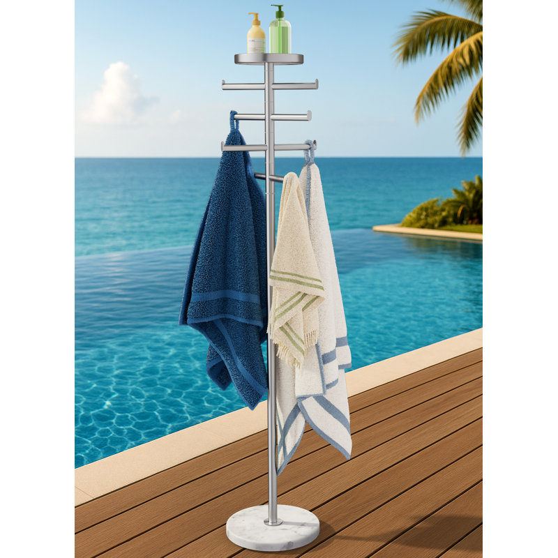 Porte-serviettes d'extérieur 59 po KES, porte-serviettes de piscine avec base lestée en marbre, réglable à 360 °