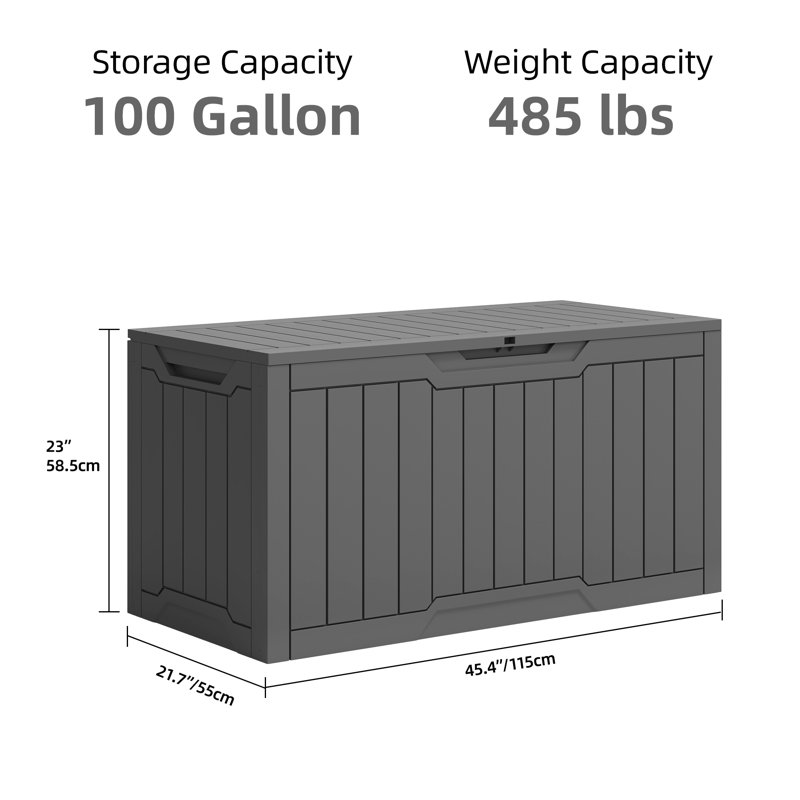 Lark Manor 115cm W 380L garden storage box，waterproof outdoor deck box, Grey