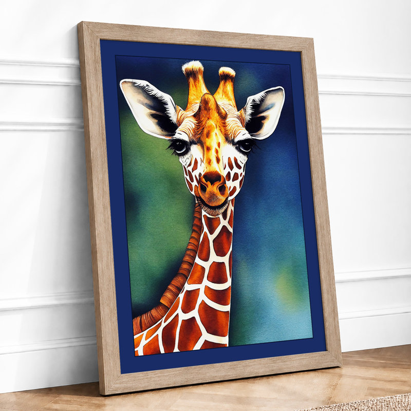Giraffe Portrait Boho 1 Piece Single Picture Frame Wall Art, A1 - 84.1 x 59.4 cm, Oak