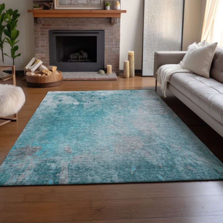 Premium Machine Washable Cerrito AMF562 Teal Rug
