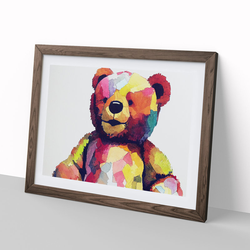 Expressive Teddy Bear - Single Picture Frame Print, 25cm H x 34cm W x 2cm D, Walnut Framed