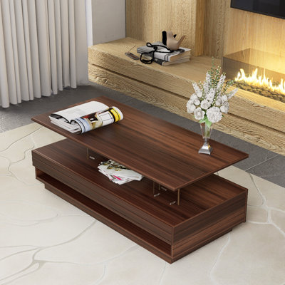Modern 47-Inch Rectangular LED Light Coffee Table With 2 Drawers.