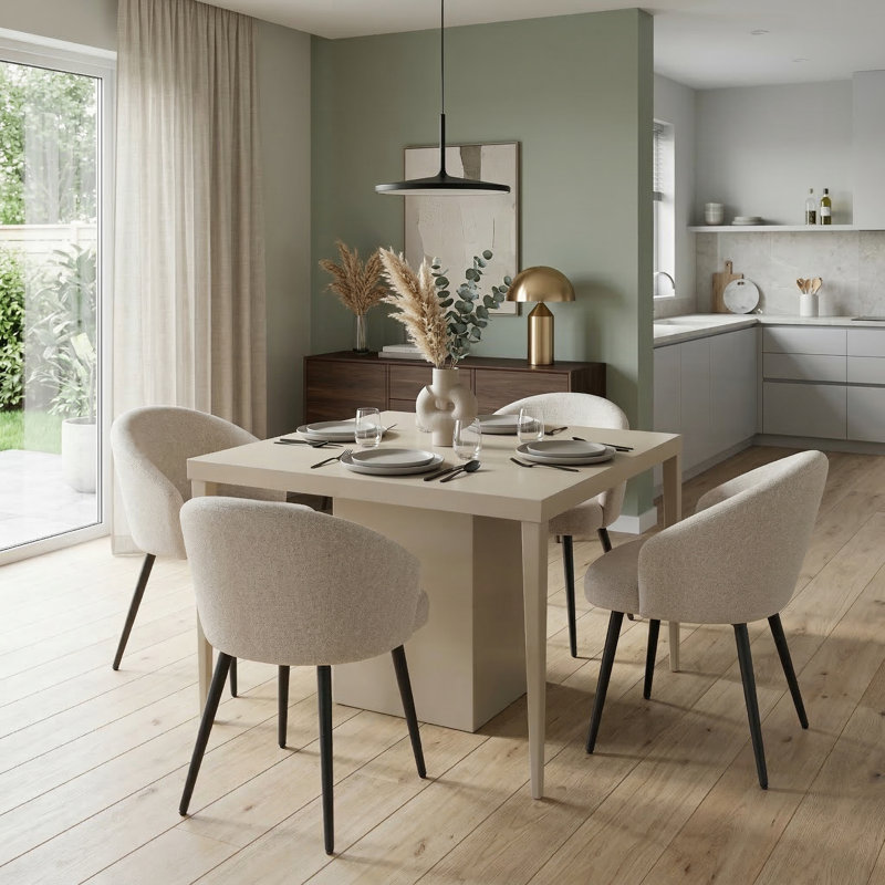 Mid-Century Modern Upholstered Dining Chairs, Curved Back Armchairs with Metal Legs for Kitchen and Dining Room
