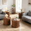 Ensemble de 4 armoires de rangement à colonnes romaines empilables en placage de noyer avec porte coulissante simple en MDF et tables de chevet polyvalentes pour chambre à coucher-821474634